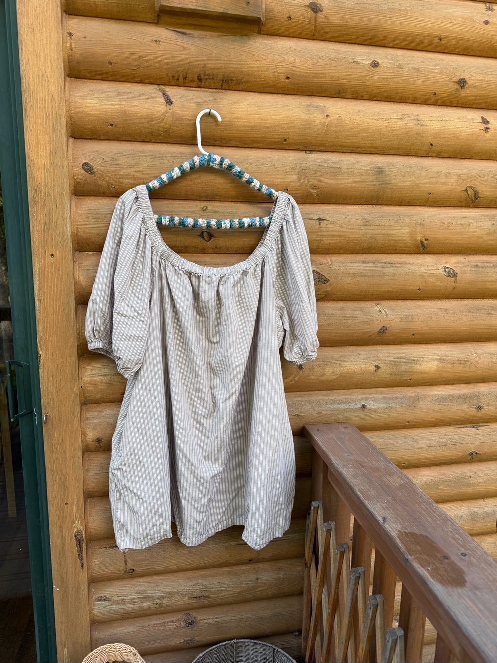Old Navy Cream and Tan Striped Off-Shoulder Tunic